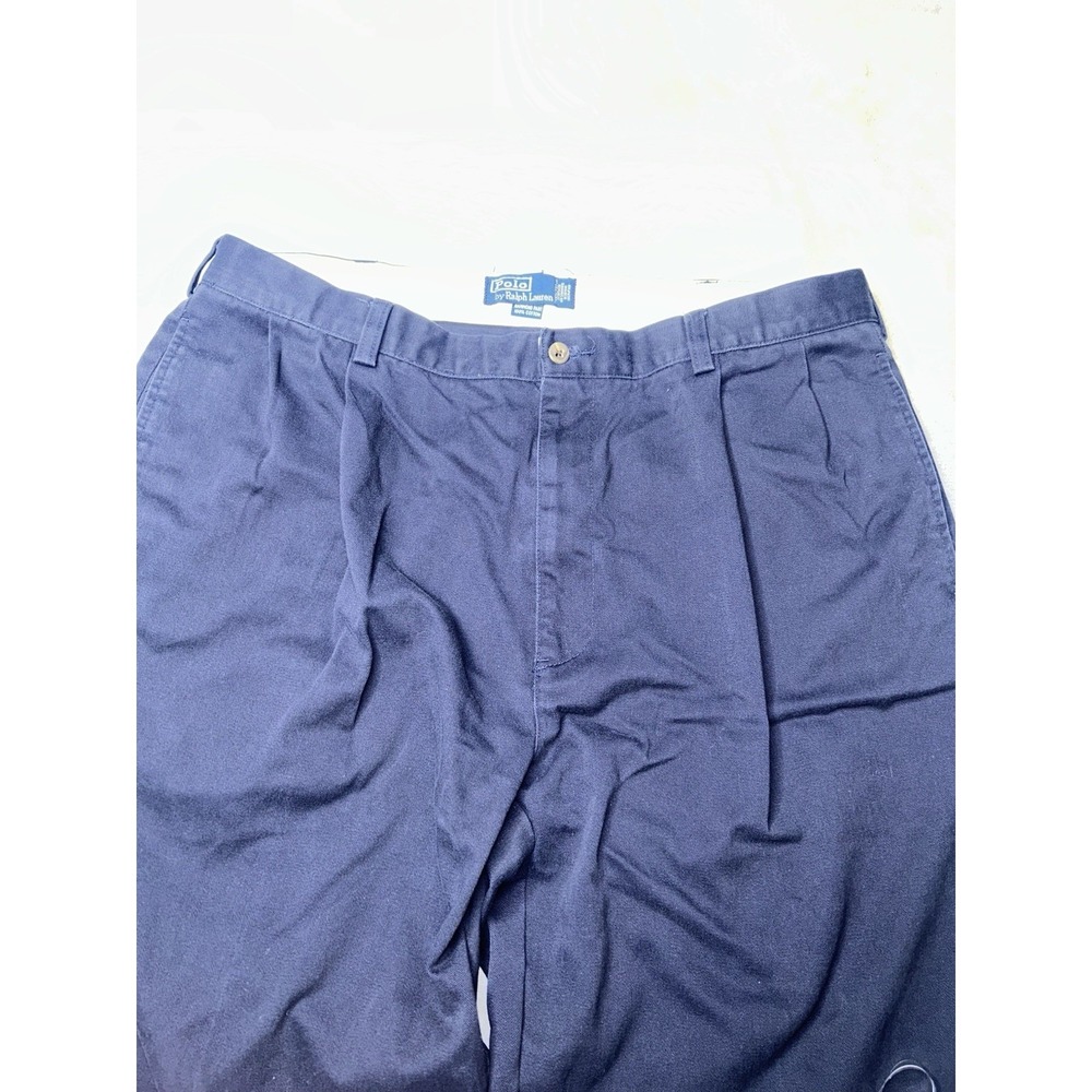 Polo Ralph Lauren Hammond Pant Mens 40x32(38x31) Navy Blue Pleated Chinos Cuffed